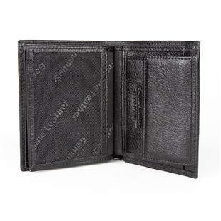 Hakiki Deri Fonksiyonel Model Mini Rozetli Özel Güvenlik Cüzdanı Siyah