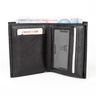 Hakiki Deri Fonksiyonel Model Mini Rozetli Türk Kara Kuvvetleri Cüzdanı Siyah