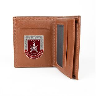 Hakiki Deri Fonksiyonel Model Mini Rozetli Türk Kara Kuvvetleri Cüzdanı Taba
