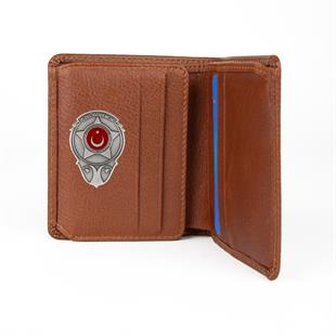 Hakiki Deri Klasik Model Mini Rozetli Özel Güvenlik Cüzdanı Taba