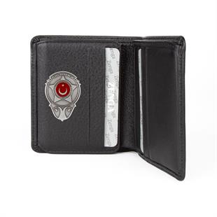 Hakiki Deri Klasik Model Mini Rozetli Özel Güvenlik Cüzdanı Siyah