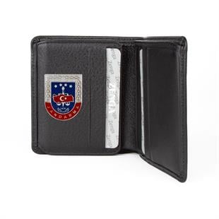 Hakiki Deri Klasik Model Mini Rozetli Jandarma Cüzdanı Siyah