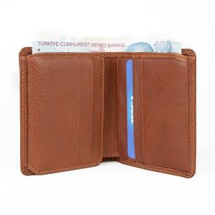 Hakiki Deri Klasik Model Mini Rozetli Polis Cüzdanı Taba