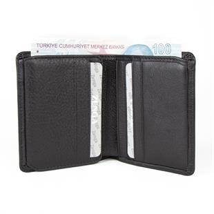 Hakiki Deri Klasik Model Mini Rozetli Polis Cüzdanı Siyah