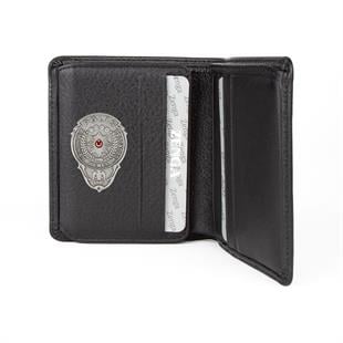 Hakiki Deri Klasik Model Mini Rozetli Polis Cüzdanı Siyah