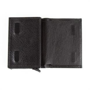 Hakiki Deri Otomatik Mekanizmalı Mini Rozetli Özel Güvenlik Kartlık Siyah