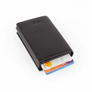 Hakiki Deri Otomatik Mekanizmalı Kartlık Siyah