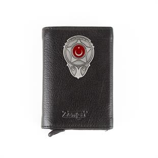 Hakiki Deri Otomatik Mekanizmalı Mini Rozetli Özel Güvenlik Kartlık Siyah