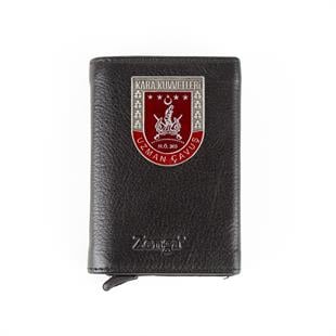 Hakiki Deri Otomatik Mekanizmalı Mini Rozetli Uzman Çavuş Kartlık Siyah