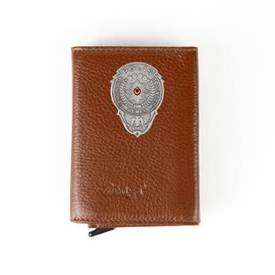 Hakiki Deri Otomatik Mekanizmalı Mini Rozetli Polis Kartlık Taba