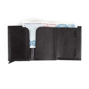 Hakiki Deri Otomatik Mekanizmalı Kartlık Siyah
