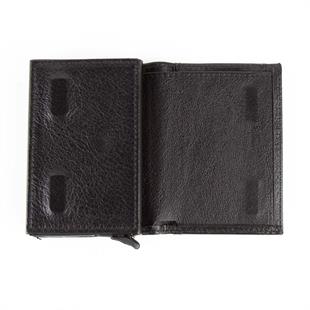 Hakiki Deri Otomatik Mekanizmalı Kartlık Siyah