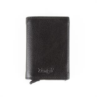 Hakiki Deri Otomatik Mekanizmalı Mini Rozetli Özel Güvenlik Kartlık Siyah