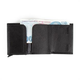 Hakiki Deri Otomatik Mekanizmalı Mini Rozetli Jandarma Kartlık Siyah