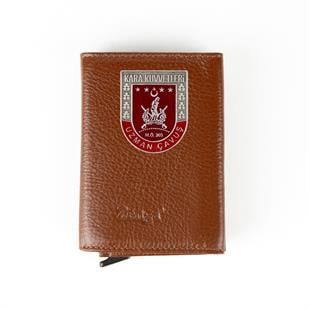 Hakiki Deri Otomatik Mekanizmalı Mini Rozetli Uzman Çavuş Kartlık Taba