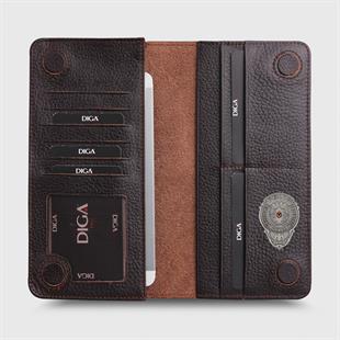 Hakiki Deri Portföy Modeli Telefon Gözlü Mini Rozetli Polis Cüzdanı Kahverengi