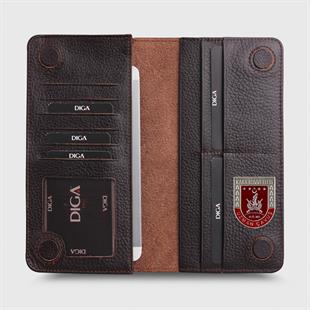 Hakiki Deri Portföy Modeli Telefon Gözlü Mini Rozetli Uzman Çavuş Cüzdanı Kahverengi