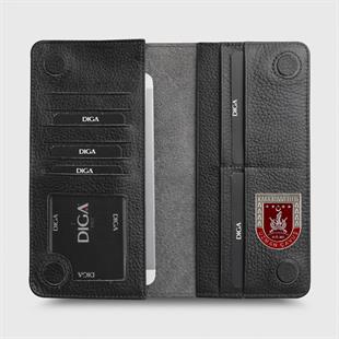 Hakiki Deri Portföy Modeli Telefon Gözlü Mini Rozetli Uzman Çavuş Cüzdanı Siyah