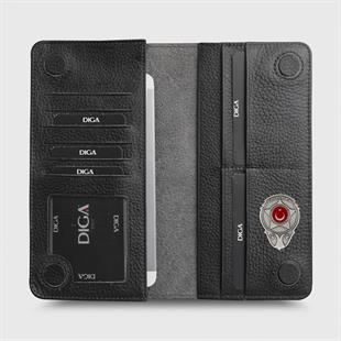 Hakiki Deri Portföy Modeli Telefon Gözlü Mini Rozetli Özel Güvenlik Cüzdanı Siyah