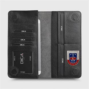 Hakiki Deri Portföy Modeli Telefon Gözlü Mini Rozetli Jandarma Cüzdanı Siyah