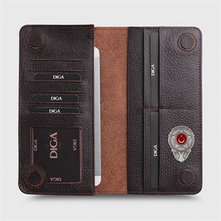 Hakiki Deri Portföy Modeli Telefon Gözlü Mini Rozetli Özel Güvenlik Cüzdanı Kahverengi