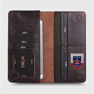 Hakiki Deri Portföy Modeli Telefon Gözlü Mini Rozetli Jandarma Cüzdanı Kahverengi