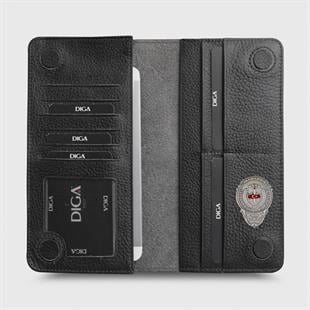 Hakiki Deri Portföy Modeli Telefon Gözlü Mini Rozetli Jandarma Genel Komutanlığı Cüzdanı Siyah