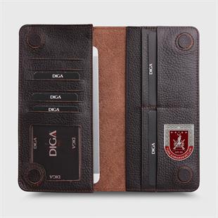 Hakiki Deri Portföy Modeli Telefon Gözlü Mini Rozetli Türk Kara Kuvvetleri Cüzdanı Kahverengi