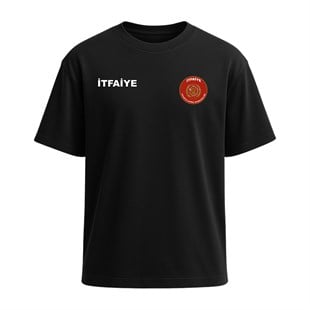 İtfaiye Baskılı Tişört Bisiklet Yaka Siyah