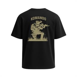 Komando Sırt Baskılı Tişört Siyah