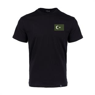 Mini Haki Türk Bayrağı Baskılı Tişört Siyah