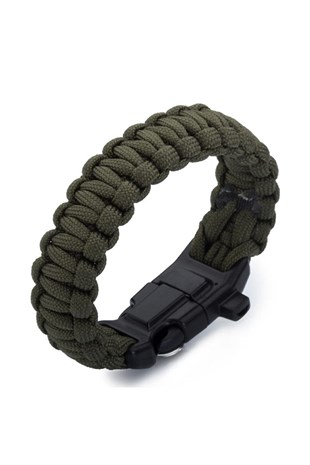 Paracord Bileklik -Pusula-Ateş Başlatıcı-Düdük-Yeşil