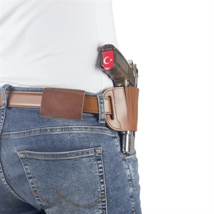 Perdeli Mini Kelebek Deri Tabanca Kılıfı Taba