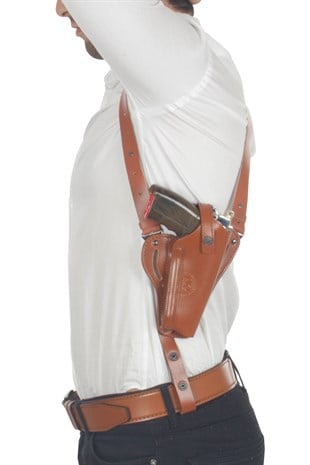 Profesyonel Deri Koltukaltı Tabanca Kılıfı (Tüm Tabancalar İçin) Çift Şarjörlü Taba