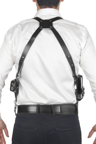 Profesyonel Deri Koltukaltı Tabanca Kılıfı (Tüm Tabancalar İçin) Çift Şarjörlü Siyah