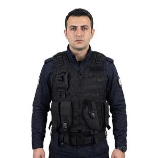 Taktik Fileli Operasyon Yeleği - Tabanca Kılıflı Siyah