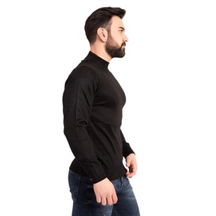 Tugan Erkek Slim Fit Yarım Balıkçı Yaka Kazak Siyah