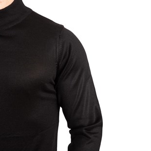 Tugan Erkek Slim Fit Yarım Balıkçı Yaka Kazak Siyah