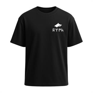 Türk Yazılı Göktürk Bayrağı Baskılı Tişört Siyah