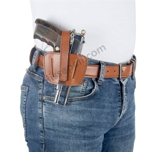 Universal Emniyet Atkılı Kase Deri Tabanca Kılıfı Kahverengi