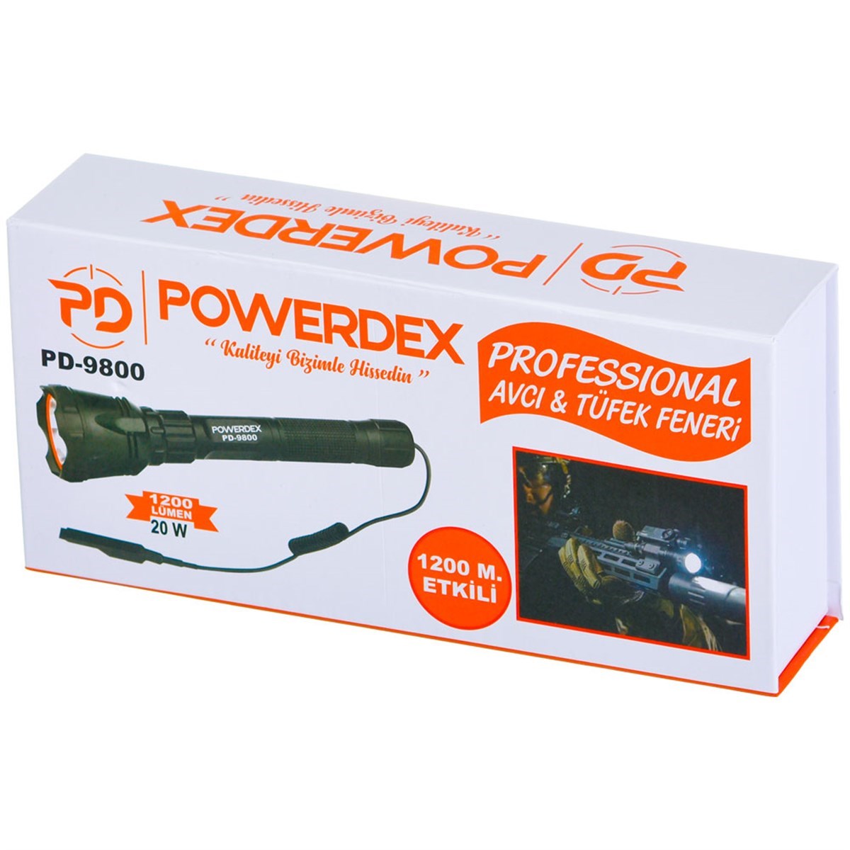Powerdex 1200 Lümen Şarjlı Avcı ve Tüfek Feneri PD-9800 - Polis Sepeti