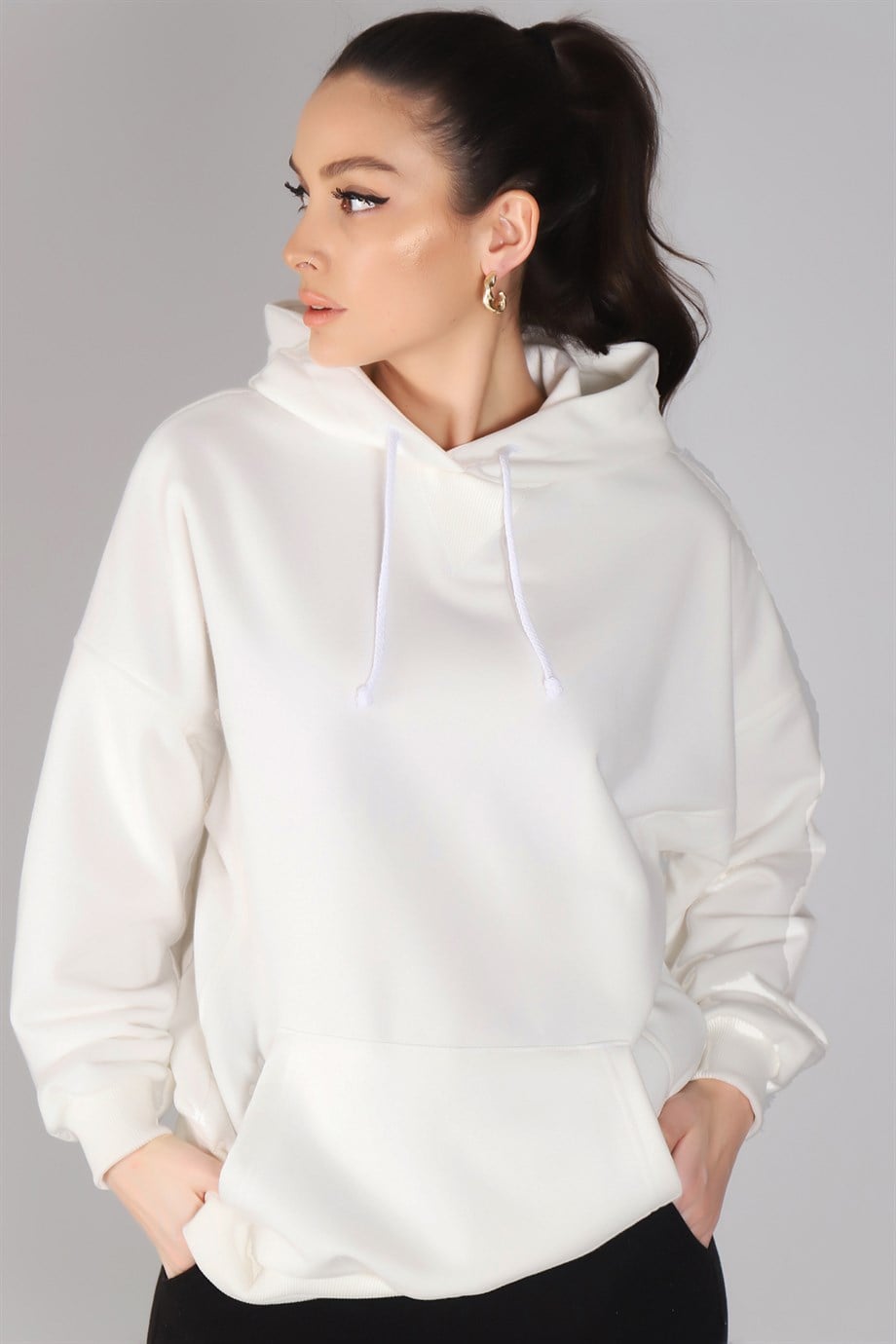 Sweetness Kadın Beyaz Kapüşonlu Sweatshirt