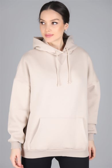 Sweetness Kadın Açık Bej Kapüşonlu Sweatshirt