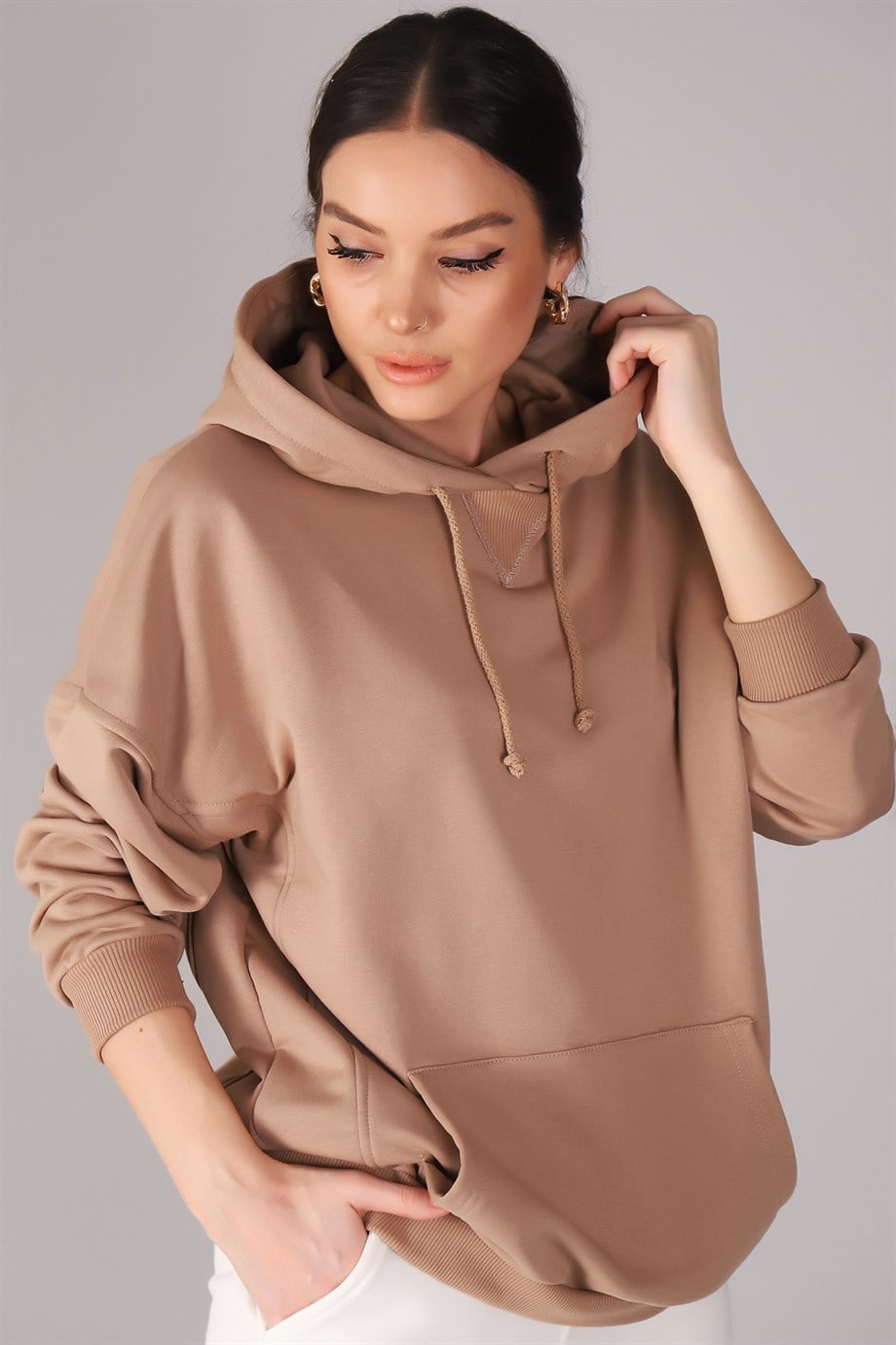 Sweetness Kadın Bej Kapüşonlu Sweatshirt