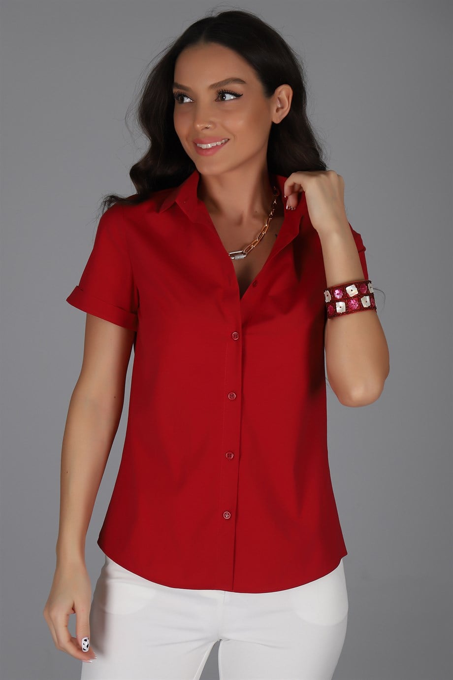 SWEETNESS Women's Claret Red Short Sleeve Lycra Shirt