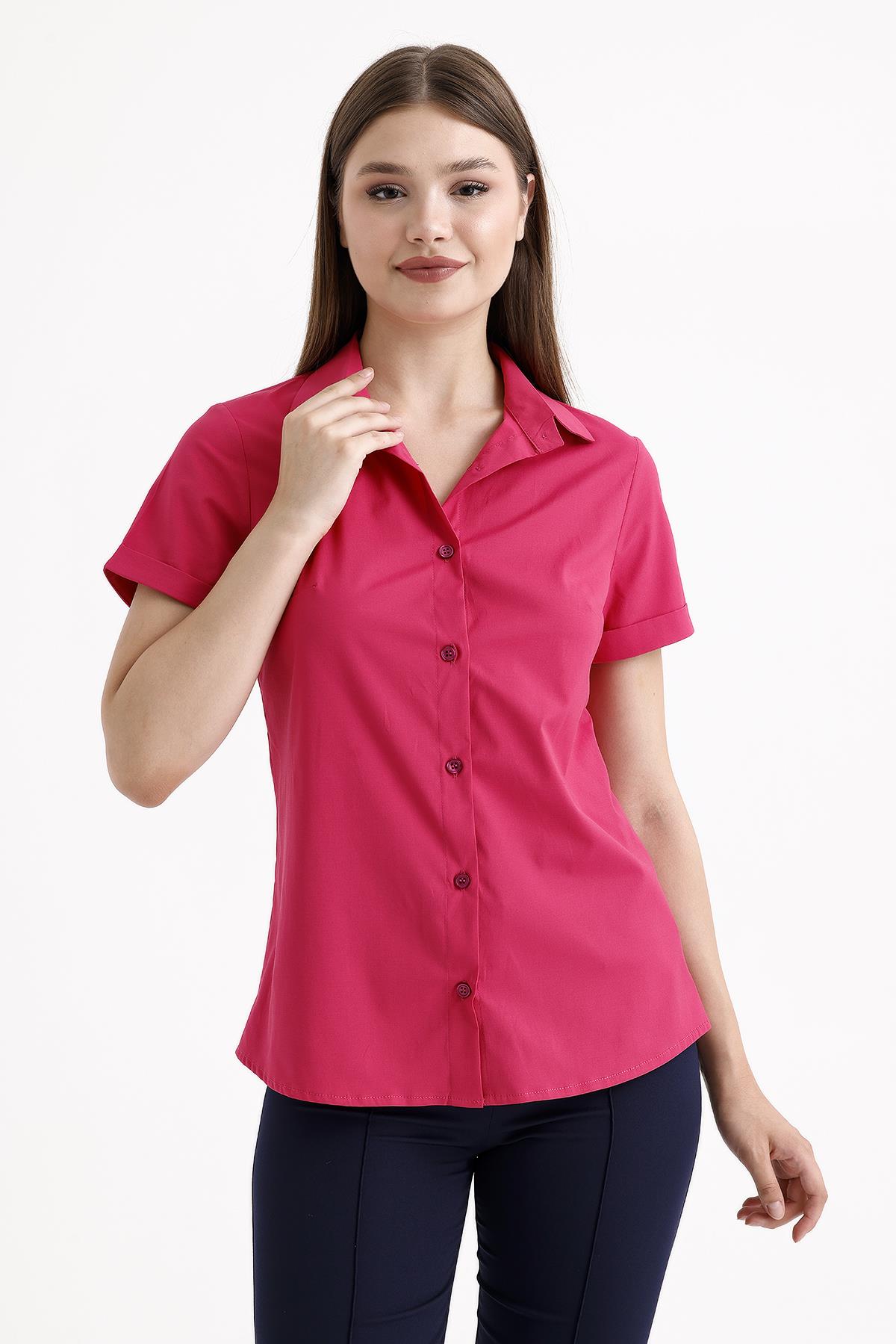SWEETNESS Kadın Koyu Pembe Likralı Kısa Kol PamukSWEETNESS