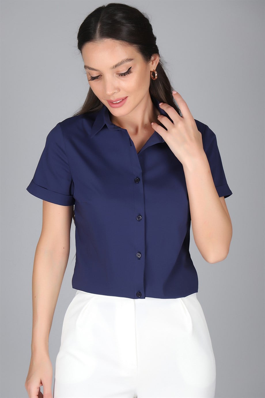 SWEETNESS Women's Navy Blue Short Sleeve Lycra Shirt