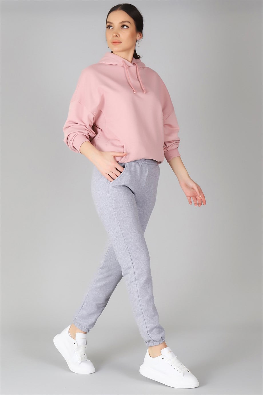 Sweetness Women's Melange Gray Elastic Trousers