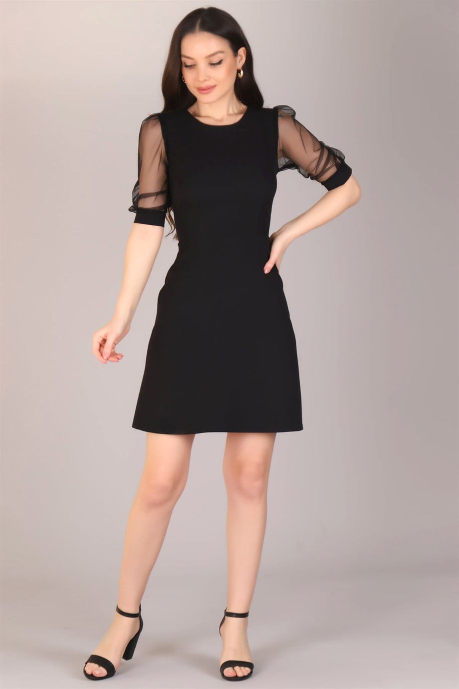 Sweetness Women Black Tulle Sleeve Dress