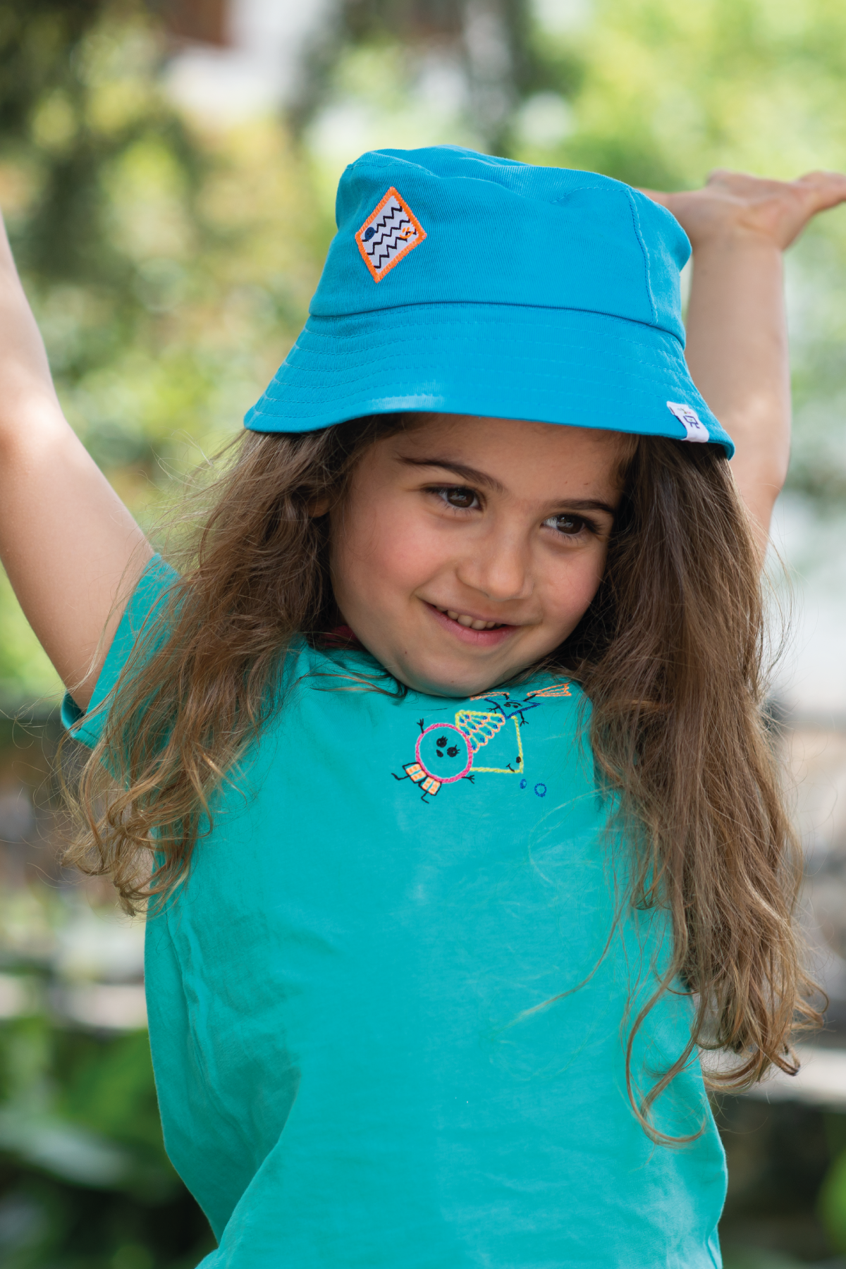 Beetle Beez Happy Face Bucket Hat - Blue / 56 cm | Organik Çocuk Giyim |  Eğlenceli Çocuk Kıyafetleri | Çocuk Giyim Modası | Beetle Beez